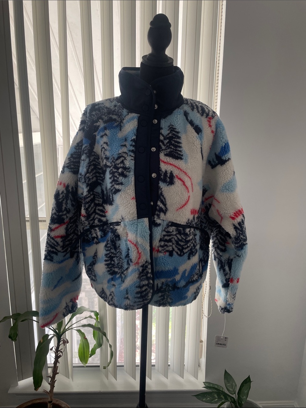 FP Movement by Free People Sherpa Jacket in White, Blue & Light Blue
